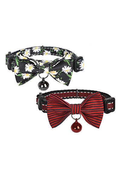 Dogness Set de 2 zgărzi reglabile pentru pisici cu fundițe și clopoței, multi...