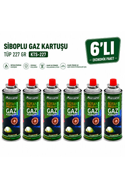 YANARLAR Orcamp KTS-227 Siboplu Gaz Kartuşu 227 Gr 6’lı Paket – Bütan Propan ...