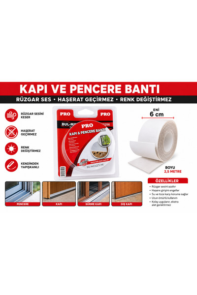 Bul-Max Kapı Ve Pencere Bantı Rüzgar Ses Haşerat Geçirmez Renk Değiştirmez Ke...
