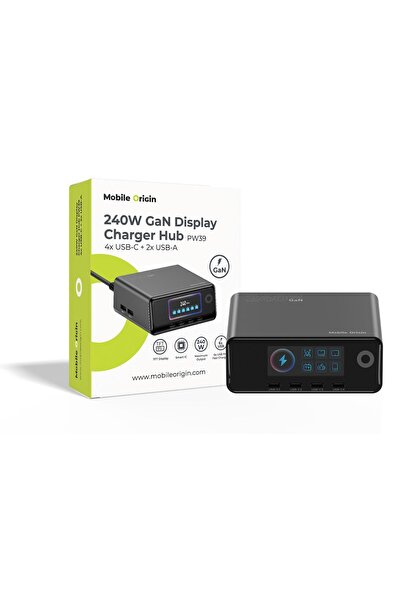 Mobile Origin PW39 Σταθμός Φόρτισης GaN 240W, 4x USB-C, 2x USB-A, TFT, Μαύρο