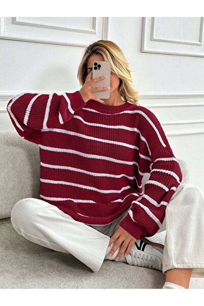 Dier Moda Striped Women's Oversize Knitwear Sweater