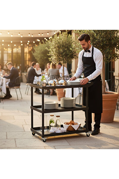 decorelax 3 Katlı Metal Tekerlekli Servis Arabası Mutfak Restoran Barbekü Atö...