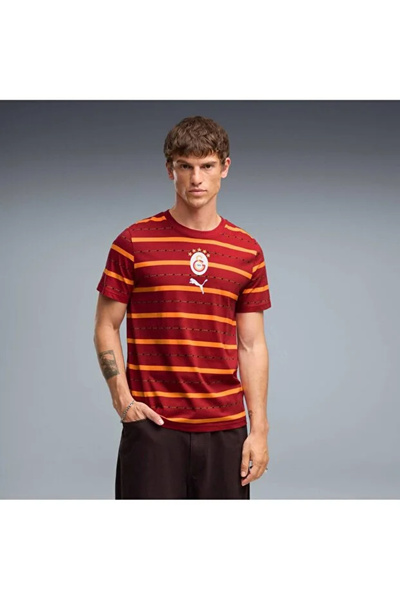 Galatasaray Unisex T-Shirt Fan Crew Neck Striped Cotton Short Sleeve Claret R...