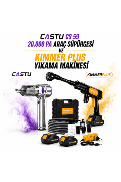 KIMMERPLUS CASTU CS59 20.000 PA ARAÇ SÜPÜRGESİ + KIMMER PLUS ŞARJLI YIKAMA MA...