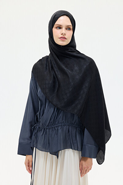 cs camellia scarf Ιταλικό σάλι ζακάρ με σχέδιο καρό - Μαύρο