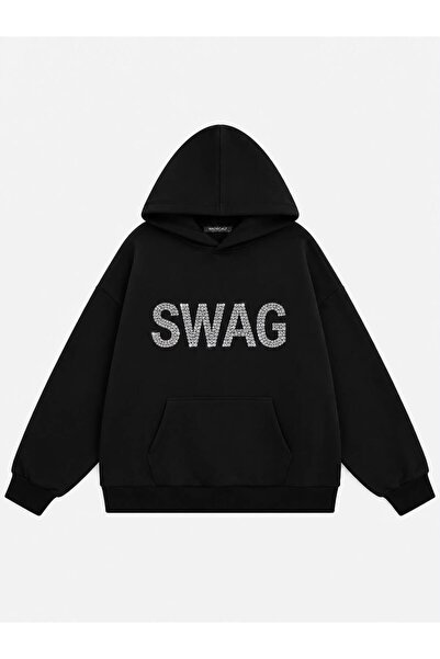 Mad&Calf Women's Swag Stone Printed Hooded Oversize Sweatshirt