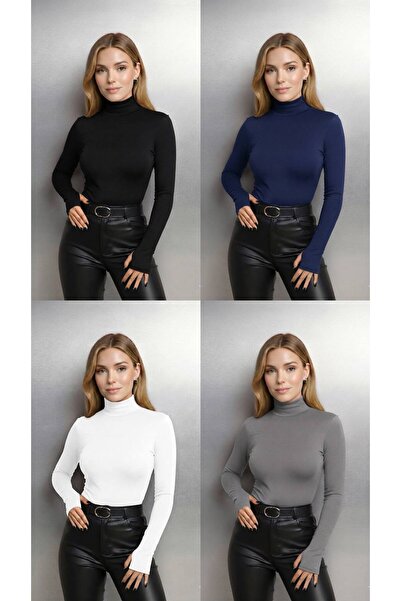 ALDAIYR Round Neck Women's Long Sleeve Stretch Fabric Bodysuit with Toes
