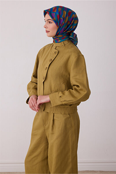 Belli Mor Geometrik Desen %100 Twill İpek Eşarp 4420-87