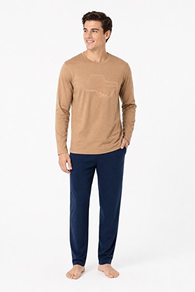 Pierre Cardin Men's Pajama Set, Crew Neck, Cotton, Geometric Contour Pattern