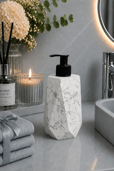 betonmall Marble Patterned Concrete Liquid Soap Dispenser Geometric Design Ha...