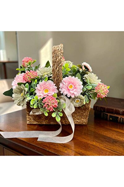 sedoshhomevision Artificial Green Pink Daisy Arrangement in Wicker Basket (25...