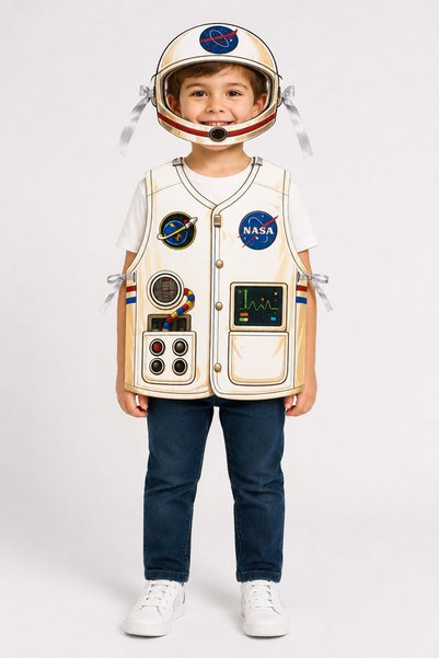 GREATOY Children's Astronaut Costume Helmet and Outfit 2 Piece Thick Paper Space Themed Occupation Costume
