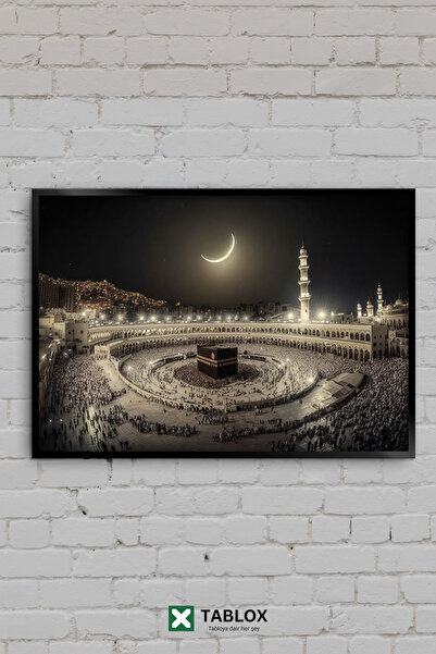 TABLOX Kaaba Meka Polumesec Noć Islamska Hadž Džamija Haram Okvirni Dekorativ...