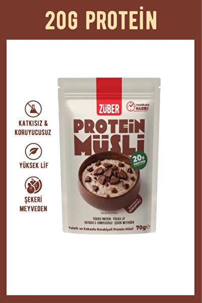 Züber Yulaflı Protein Müsli Deneme Paketi (Muzlu,Çilekli,Sade Kurabiyeli,Kakaolu Kurabiyeli) 70g x 5 Adet