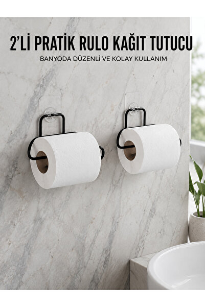 Generic Brand 2 Pieces Black Adhesive Paper Holder Wall Mounted Toilet Paper ...