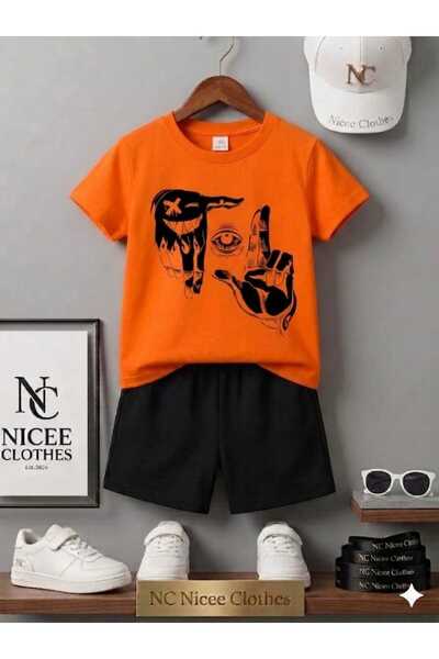 Leto Lykia Summer Children's T-Shirt Shorts Unisex (Black with Eye Print on t...