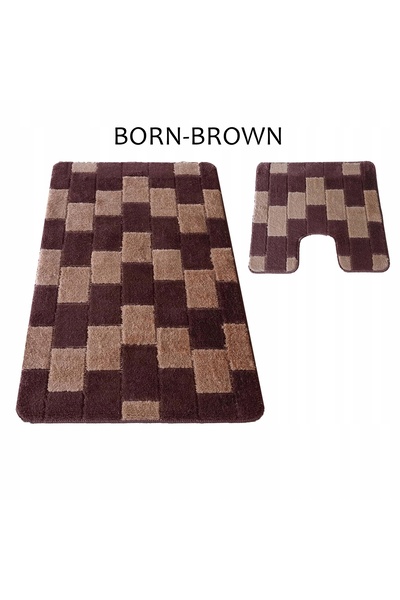 NO BRAND Covor de baie cu decupaj pentru toaletă Bornova XL maro Set 60c
