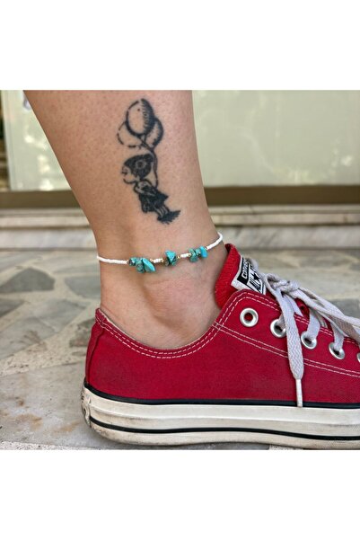 nesdesignn Natural Stone White Afghan Beaded Anklet (Turquoise)
