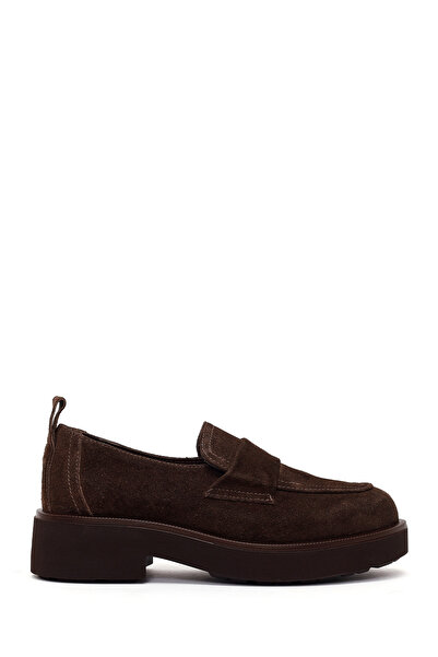 Derimod Women's Dark Mink Suede Leather Masculine Loafer Af180003Ds