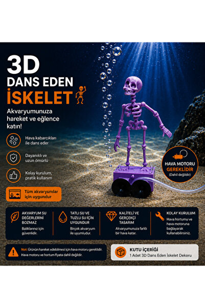 3D Dans Eden İskelet Akvaryum Dekoru (Mor Renk)