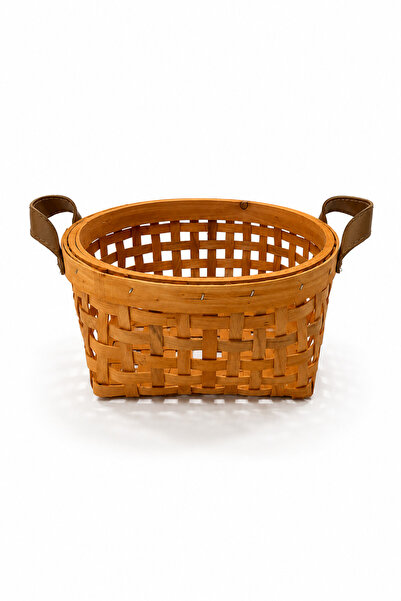 NATUREL DEKOR Bambu Kare Köşe Deri Kulplu Sepet ve Saklama Kutusu 24x11 cm- B...