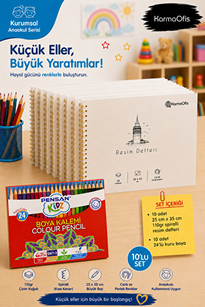 KarmaOfis Kurumsal Anaokul Picture Notebook and Kidz 24-Piece Dry Paint Set |...