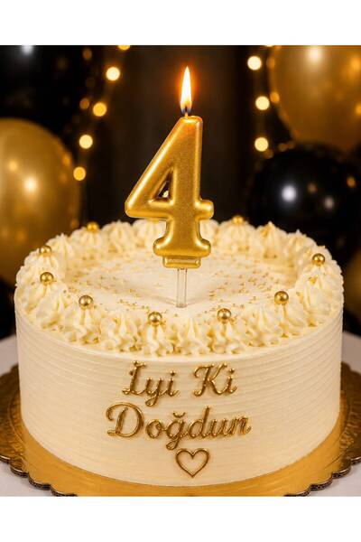 Gold 4 yaş doğum günü mumu