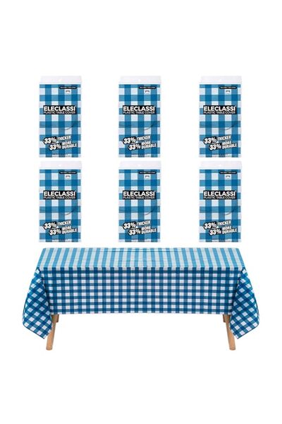 Generic Eleclassi Blue Gingham Checkered 6 Pack Disposable Plastic Tablecloth...