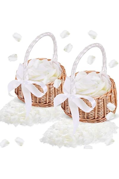 Generic 2 Pcs Wedding Flower Girl Basket, with 200 Pcs Artificial Silk Rose P...