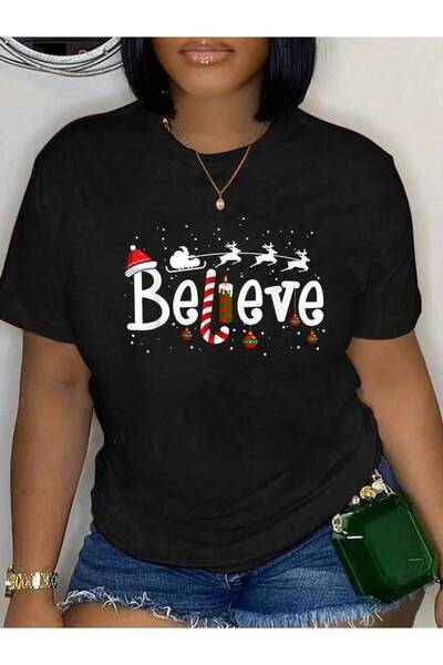 25W Outfit Women, Believe Christmas Santa Claus Reindeer Candy Cane Xmas T-Sh...