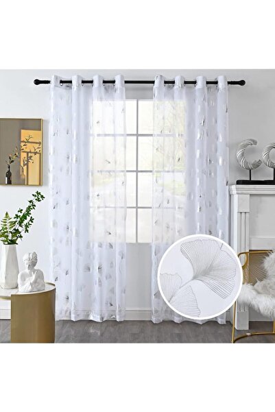 Generic Brand youleyar Silver Foil Print Voile Sheer Curtains, Leaves Grommet...