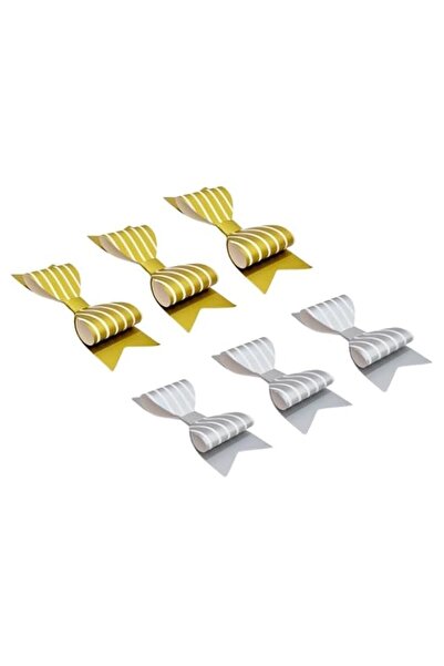 Generic Brand 3.5 x 1.5 Inch - Paper Bows - Set of 6 - Gold & Silver Striped ...
