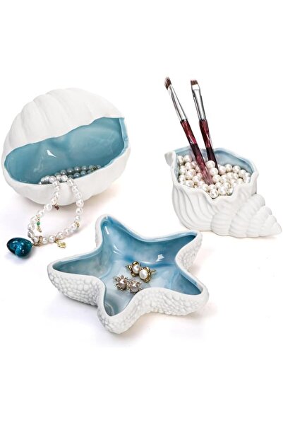 Generic 3Pcs Ceramic Jewelry Tray, Decorative Jewelry Holder with Conch Shell...