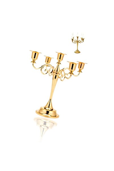 Generic Brand Gold 5-Candle Metal Candelabra, 25 cm Tall Wedding & Event Cand...
