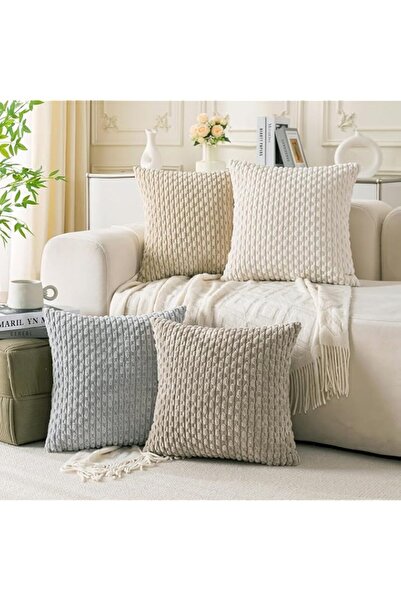 Generic Set of 4 Neutral Decorative Throw Pillow Covers 18x18 Inch Corduroy P...