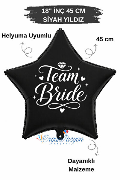 Organizasyon Pazarı 18 Inch Black Star Foil Balloon |   Bride Team Printed | ...