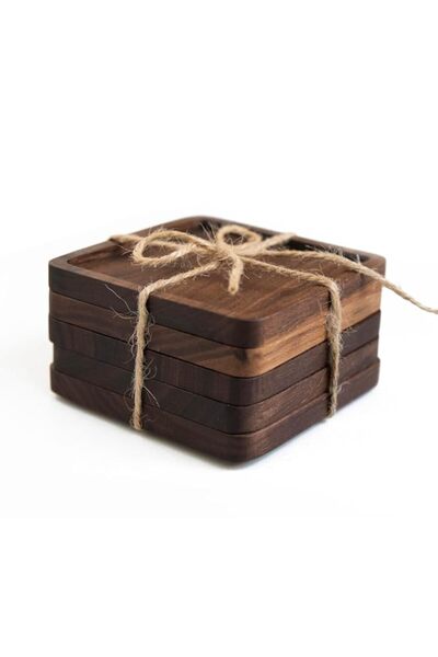 Generic Wood Coaster Set of 5 - Natural Walnut - Matt Finishing (Square reces...
