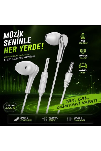 wiks Dayanıklı Kablolu Kulaklık 3.5mm Jak Telefon Tablet PC Uyumlu 3.5mm Jak Kablolu Kulaklık Dahili Mikrofonlu Stereo Ses