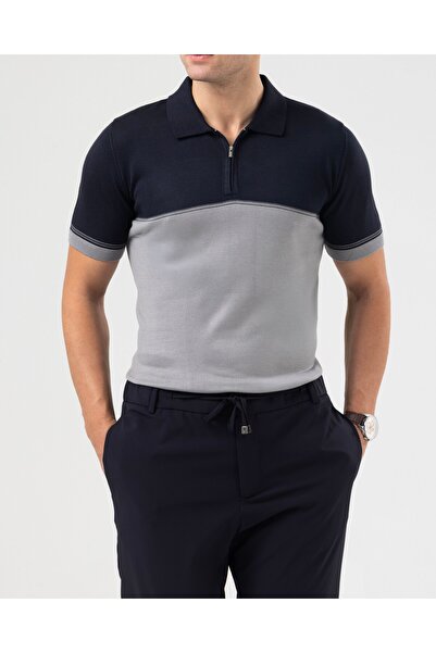 TerziAdemAltun Italian Style Slim Fit Polo Collar Knitwear T-Shirt Navy Blue ...
