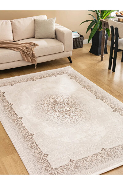 Tuğra Halı Bloom BM01 Krem Bej 200 x 290 cm Akrilik Saçaklı Salon Halısı