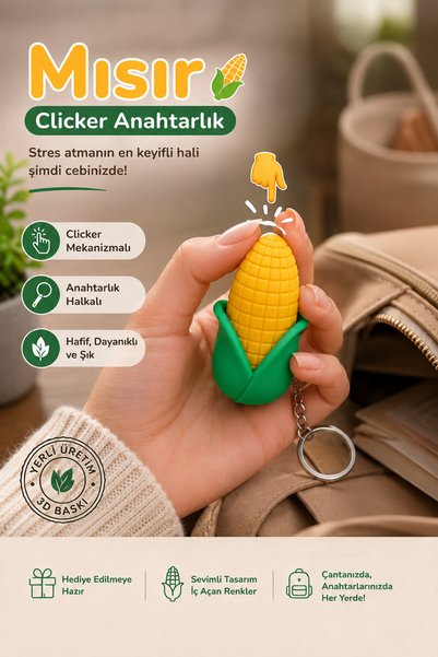 Otscraft Studio Corn Cob Clicker Keychain – Fidget & Stress Relief Toy