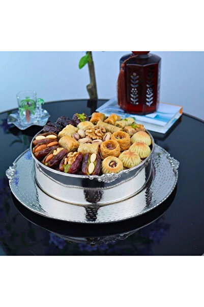 Al Hadaya Mall Stainless Steel Serving Tray with Luxury Design - Silver - 26X...