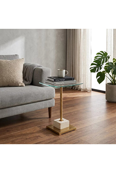 Al Hadaya Mall Gold Service Table Glass and Metal Modern Luxury Design - Gold...