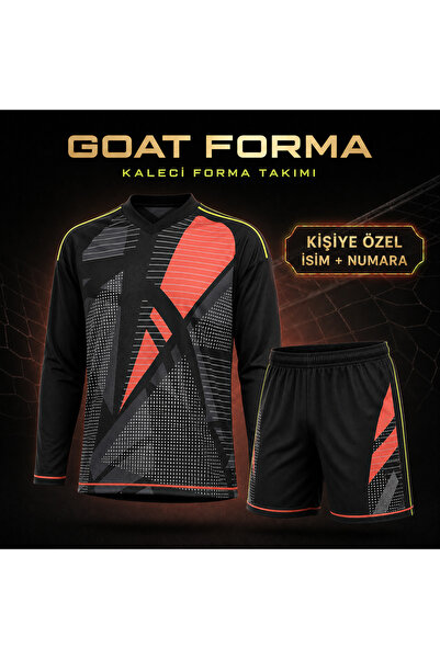 GOAT FORMA Kişiye Özel İsim ve Numara Baskılı Siyah Kırmızı Uzun Kollu Kaleci...