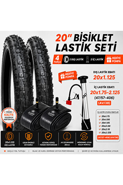 Service 20x1.125 Bisiklet Dış Lastik ve 20x1.75-2.125 İç Lastik Seti | 2 Dış ...