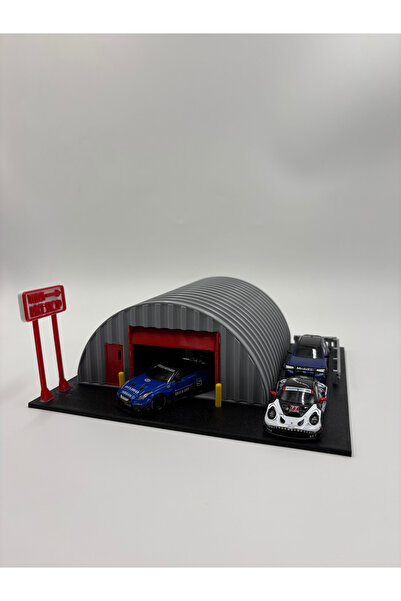 printecs.co نموذج دiorama Hangar Garage بمقياس 1/64، مع لوحة ملصقات Race Shop...