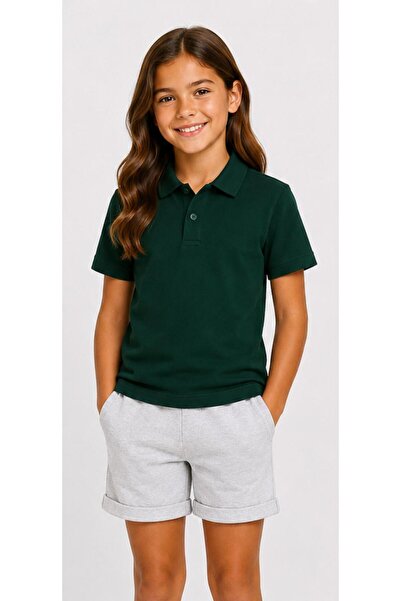 BAGİSTA BUTİK Unisex Cotton Plain Woven Short Sleeve Polo Collar School T-Shirt