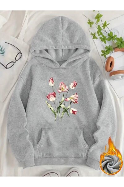 FUFLUNS Tulip Printed Oversized Unisex Women'S/Men's Hooded Sweatshirt
