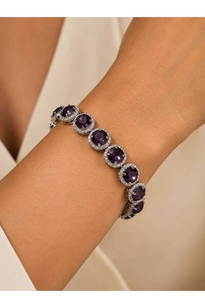 Valmont Women's Purple Stone Stylish Bracelet – Round Cut Sparkling Stone, El...