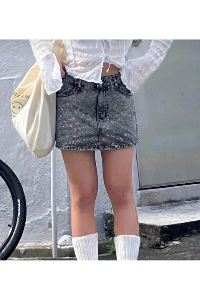 cielyra Y2K Star Detailed Rhinestone Shorts Skirt